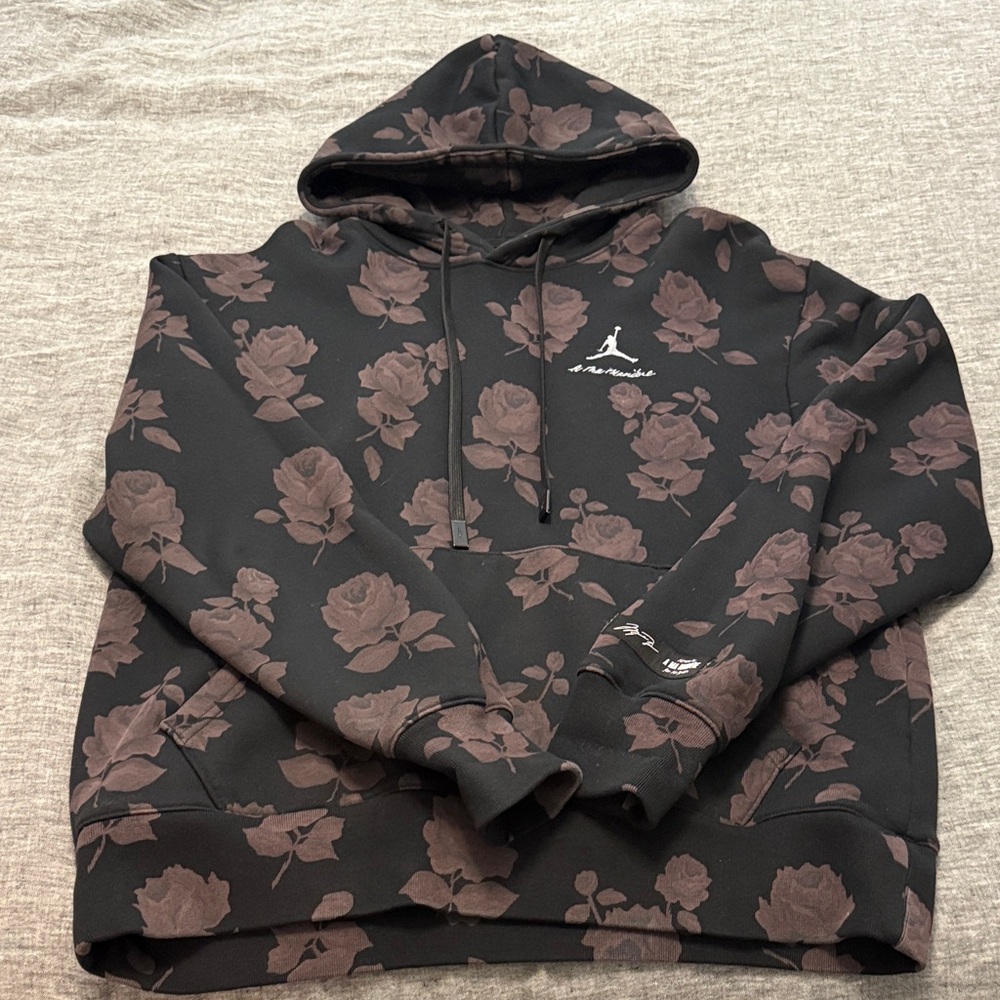 Air Jordan x A Ma Manière All Over Print Fleece Hoodie 'Black/Medium Ash' Size L